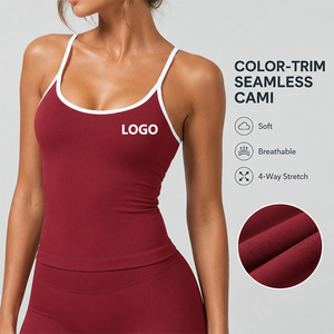 Camiseta Deportiva para Mujer, Sin Costuras, con Ribete en Contraste, Alta Elasticidad, Espalda Baja, para Yoga, Pilates, Gimnasio y Entrenamiento - Product Image 1