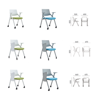 Chaise de conférence ergonomique pliable en maille noire avec tablette pliable, empilable et confortable pour usage au bureau