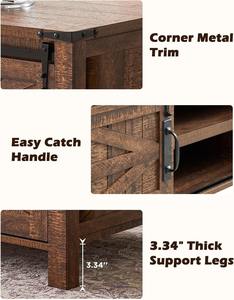 Table basse relevable en MDF de 48 pouces, finition grain de bois marron style ferme, avec porte coulissante et garniture métallique d'angle, pour salon - Product Image 5