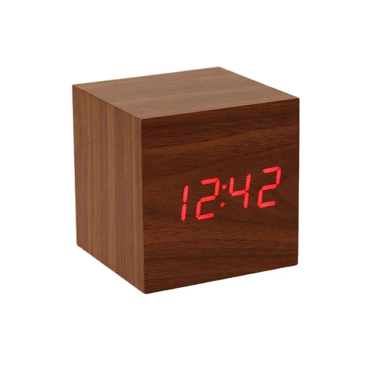 Wooden alarm clock digital LED despertador de madera madera reloj Thermometer logo custom promotional gift desk table wood clock
