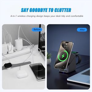 JJT-987 2026 Chargeur sans fil magnétique 3-en-1 pliable en ABS avec horloge, support de charge rapide 15W et chargeur sans fil 5W en aluminium pour téléphone - Product Image 3