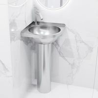 Évier mural triangulaire moderne en acier inoxydable 304 avec poignée de robinet joystick facile à nettoyer pour salle de bain