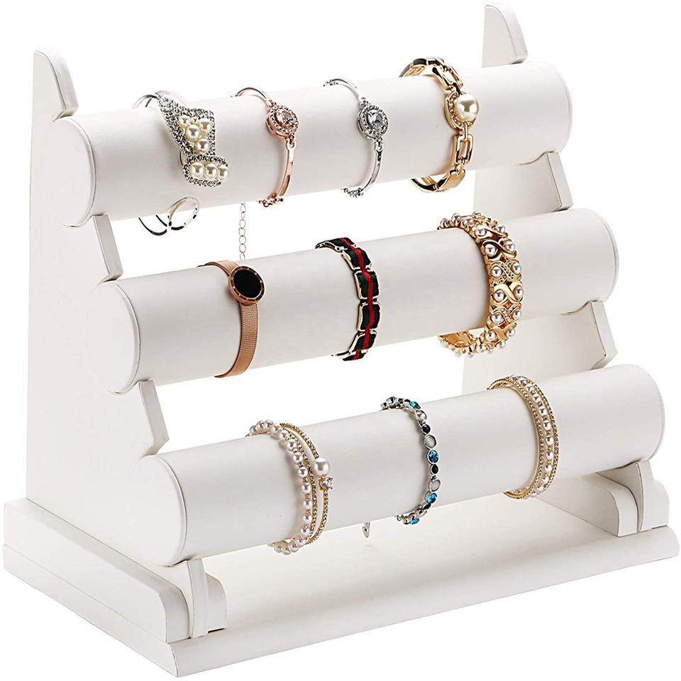 Black White Leather Jewellery Display Rack - 3 Layers