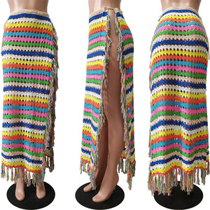 Summer Designer See Through Tassel Colorful Beach Cover up Casual Sexy <strong>Long</strong> <strong>Crochet</strong> <strong>Skirt</strong> - Product Image 6