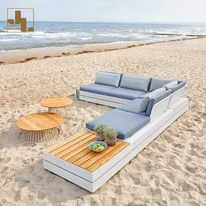 Modern Simple Aluminum Frame With Fabric Outdoor Patio Garden Sofa Set Hotel Villa Beach Pool Accent L Shape Sofa Furniture