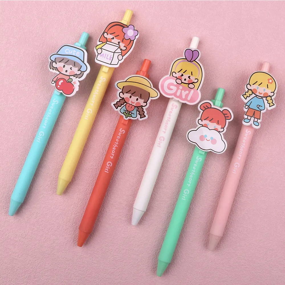 Transparent Acrylic Clip Pens Soft PVC Cartoon Characters Custom Gel Ball Point Pen With Logo For Kid Writing