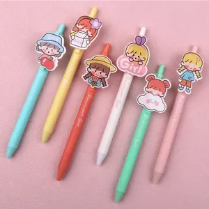 Transparent Acrylic Clip Pens Soft PVC Cartoon Characters Custom Gel Ball Point Pen With Logo For Kid Writing