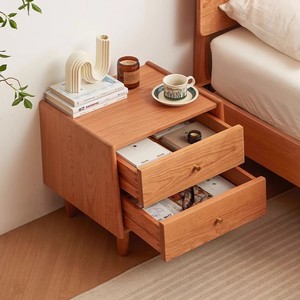 Cherry Wood Solid Wood Nightstand With <b>Drawers</b> Bedroom Storage <b>Side</b> Table Nordic Minimalist Design - Product Image 1