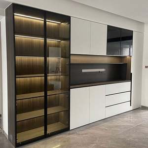 ตู้กระจก Aimsp สำหรับห้องนั่งเล่น ตู้บาร์ ตู้เก็บไวน์ โมเดิร์น เรียบง่าย ทำจากไม้จริง - Product Image 6