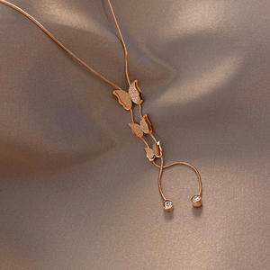 Collar con colgante de mariposa de acero inoxidable y Diamante chapado en oro rosa para mujer, nuevo diseño, largo y elegante - Product Image 3