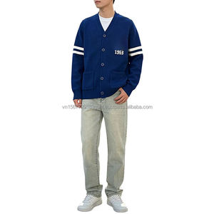 Cardigan en tricot pour homme, col en V, jacquard, manches longues, veste pull, design sportif - Product Image 5