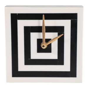 Orologio da Tavolo Quadrato in Resina, Design Geometrico Bianco e Nero, Piccolo Orologio da Scrivania per Casa, Ufficio e Studio - Product Image 1
