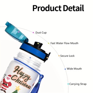 Botella de Agua Deportiva de Plástico de 750 ml, Serie Navideña, Antiderrames, con Tapa Antipolvo, Cuerda y Cierre de Seguridad - Product Image 5