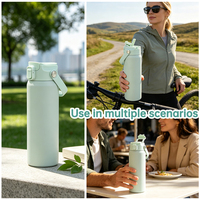 Bouteille d'eau isotherme en acier inoxydable à double paroi de 24 oz avec logo personnalisé, pour le sport et la gym, avec couvercle à bec verseur et paille 2-en-1