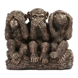 Ensemble de statues en résine Offre Spéciale classiques des trois singes sages, finition bronze antique avec socle en bois, décor de bureau à domicile <span class=keywords><strong>philosophie</strong></span> pour bureau - Product Image 1