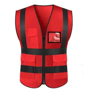 Security Guard Bike Visibility Reflect Vest Cool Road Red Safety Reflect Vest For Port Worker Man