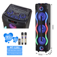 Speaker Karaoke 12-Inch Nirkabel dengan Lampu LED RGB, Daya Besar 100W, Mikrofon, untuk Pesta Luar Ruangan, DJ, Panggung, dan Troli Speaker