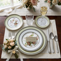 Service de table de luxe en céramique vintage à bord doré motif raisin, assiettes en porcelaine fine personnalisées, tasses à thé et café avec soucoupes