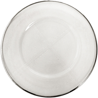 Assiettes de présentation en verre transparent texturé de 13 pouces pour la décoration de table à manger à la maison, à l'hôtel et au restaurant