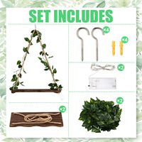 Étagère à plantes tressée en corde de chanvre faite à la main, style bohème, avec guirlande lumineuse à motif de vigne printanière simulée et étagère de rangement lumineuse