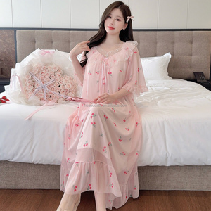 Camicia da Notte Stile <span class=keywords><strong>Principessa</strong></span> Francese all'Ingrosso, Vestito da Casa in Tulle con Bordo in Pizzo e Stampa Floreale per <span class=keywords><strong>Donna</strong></span> - Product Image 4