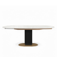 Ensemble de table à manger extensible moderne et contemporaine avec plateau en céramique ovale et base en bois, 6 places, meubles de salle à manger pour hôtel