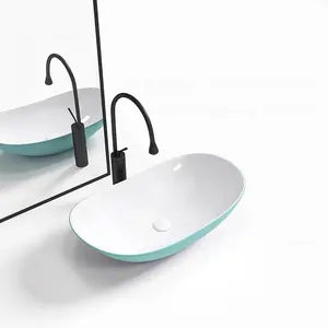 Mat renk masa üstü banyo el lavabo yıkama eller kaide lavabo Oval seramik yüksek kaliteli lüks Modern 3 yıl 6L