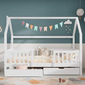 <span class=keywords><strong>Letto</strong></span> per bambini in legno massello 140X200 <span class=keywords><strong>cm</strong></span> camino in pino materassi robusta Base a doghe bianca con due cassetti - Product Image 5