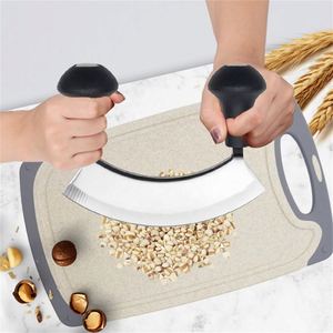 Double Handle Stainless Steel Crescent Chopper Blade Mezzaluna Knife and Pizza Cutter Rocker - Product Image 3