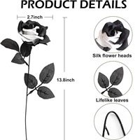 Bunga Mawar Hitam dan Putih Awet Buatan Tangan, Buket Mawar Hitam Buatan untuk Hari Valentine dan Pernikahan, Bahan Sutra