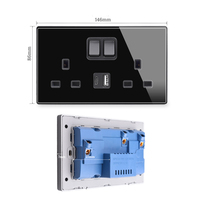 LangYeao - Panel de Vidrio Templado Completo, Negro, de Lujo, Universal, 13 A, Enchufe de Pared para Reino Unido, Tomas de Corriente USB+TYPE C, Nuevo Diseño