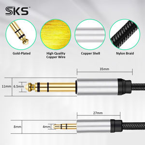 SKS Hoogwaardige vergulde 3.5mm 6.35mm <span class=keywords><strong>TRS</strong></span> snellaadkabel PVC gevlochten dubbel afgeschermd puur koperen geleider 1m/2m LED - Product Image 4
