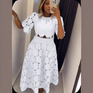 Abbigliamento da donna Boutique Street Wear t-shirt ricamata a manica corta e gonna lunga <span class=keywords><strong>Maxi</strong></span> - Product Image 1