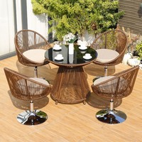Tables et chaises d'extérieur durables en PE, style américain, 4 places, imperméables, table basse, balcon, terrasse, jardin, villa, loisirs, art en fer forgé