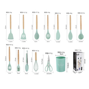 Silicone Kitchenware 12-Piece Set With Wooden Handles Non Stick Spatula <b>Cooking</b> Tools Heat Resistant Food Grade - Product Image 3