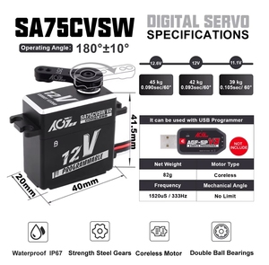 Moteur sans noyau programmable AGFRC 3S 45KG 0.09Sec à couple élevé, engrenages métalliques, numérique intelligent à 360 degrés pour voitures RC et robots - Product Image 6