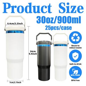 Bouteille d'eau isotherme de 30 oz avec paille rabattable bleue pour gravure laser - Product Image 4