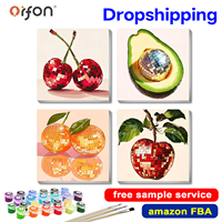 Peinture par numéros DIY pour adultes, kits de peinture de fruits modernes en 4 pièces, vente en gros, étiquette privée personnalisée, art mural, cadeau