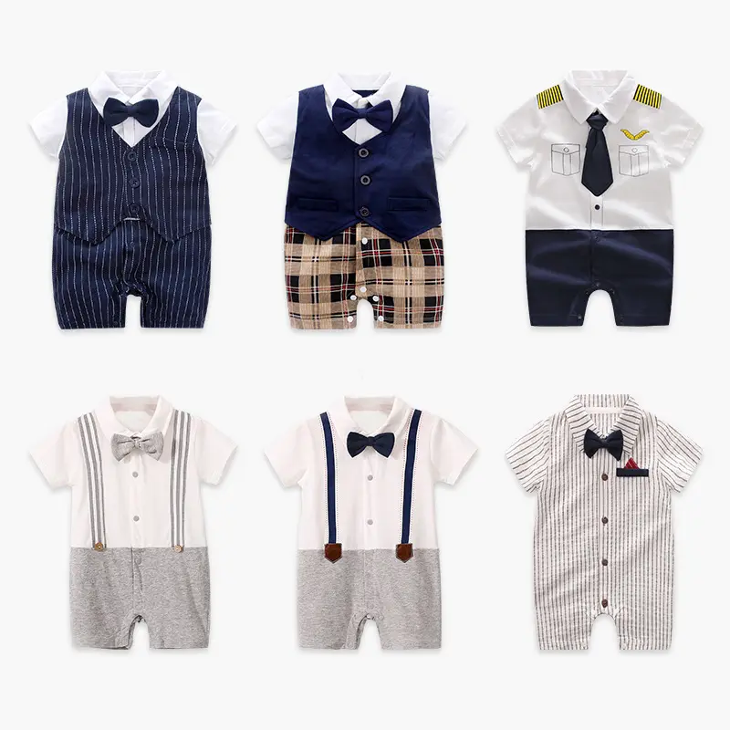 WEN Summer gentleman children's clothing baby one-piece clothes newborn cotton male baby romper baby cloth cross-border