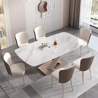 Table à manger pour 6 personnes, table à manger rectangulaire moderne en pierre frittée, ensemble de table à manger durable avec base géométrique en acier inoxydable, salle à manger