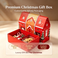 Boîte cadeau de Noël personnalisée en forme de maison rigide avec poignée et fenêtre en matériaux recyclés pour l'emballage de bonbons et de biscuits