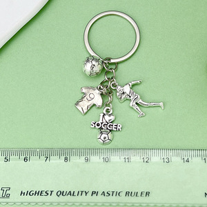 Antique Silver Soccer <b>Keychain</b> Zinc Alloy Charm With Player Ball Jersey I Love Soccer Pendant For Sports Fans Gift - Product Image 3
