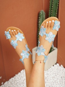 Women Lace Flower Applique Flat <b>Sandals</b> <b>Elastic</b> Ankle Strap Open Toe Summer Beach Ladies Casual Shoes - Product Image 3