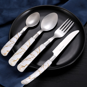 Set di posate in acciaio inossidabile con motivi di marmo di alta qualità in stile classico 4/24 argenteria coltello forchetta di natale Set di posate - Product Image 1