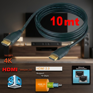 สายเคเบิลความเร็วสูง 2.0 สำหรับ 4K 3D 1080p 18Gbps  หุ้ม PVC ยาว 10 เมตร แบบหัวต่อชาย-ชาย - Product Image 3