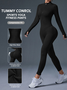 Traje de Yoga de una pieza de <span class=keywords><strong>manga</strong></span> <span class=keywords><strong>larga</strong></span> para mujer, cremallera, agujero para el pulgar, sin costuras, <span class=keywords><strong>ajustado</strong></span>, para correr, Fitness, <span class=keywords><strong>mono</strong></span> deportivo - Product Image 2