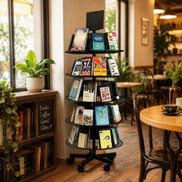 Étagère rotative sur pied en métal pour livres, avec roulettes, pour la présentation commerciale de documentation en librairie