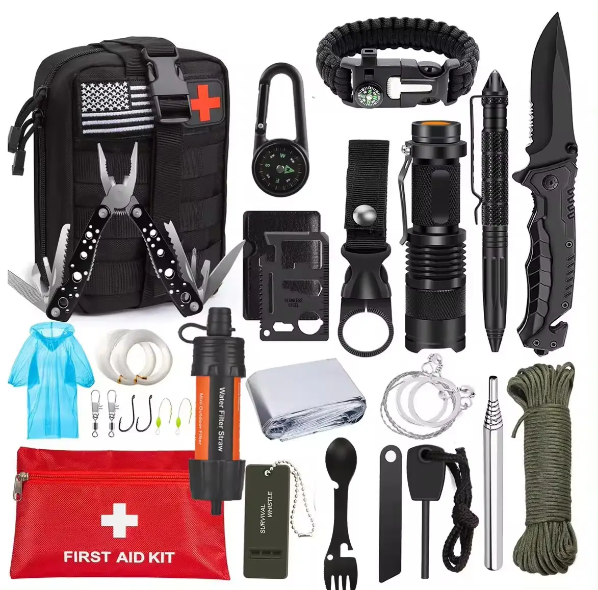 Kit di sopravvivenza di emergenza 47 in 1 strumento di sopravvivenza professionale Kit di pronto soccorso SOS torcia elettrica coltello pinza penna