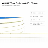 WISMART Bande LED COB sans bordure 24V 5mm 400 LED/m 10m IP20 Lumière sans points pleine largeur 2700K 3500K 4100K 5000K 6000K pour armoire