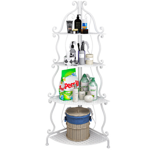 Scaffale Angolare Multifunzione in Metallo a 4 Ripiani Bianco per Soggiorno e Bagno - Product Image 1